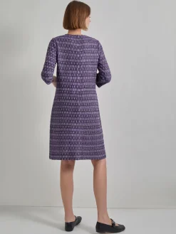 Metallic Accent Tweed Knit Shift Dress