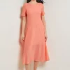 Midi A-Line Dress - Short Sleeve Burnout Knit