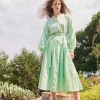 Midi Drop Waist Dress - Pointelle Stripe Mixed Media