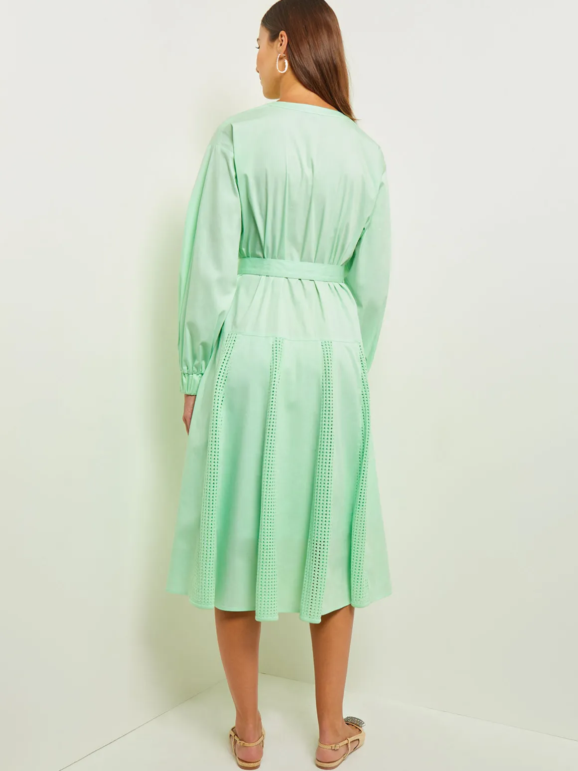 Midi Drop Waist Dress - Pointelle Stripe Mixed Media