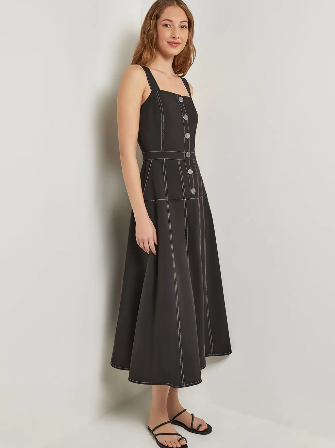 Midi Fit & Flare Dress - Button Front Woven