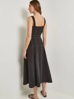 Midi Fit & Flare Dress - Button Front Woven