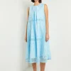 Midi Tent Dress - Sleeveless Eyelet Detailed Woven