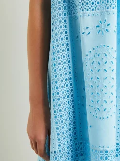 Midi Tent Dress - Sleeveless Eyelet Detailed Woven