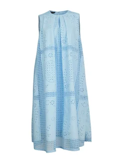 Midi Tent Dress - Sleeveless Eyelet Detailed Woven