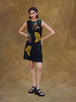 Mini A-Line Dress - Embroidered Open Ribbon Knit