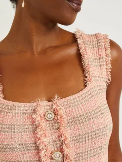 Mini A-Line Dress - Fringe Trim Tweed Knit