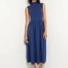 Mixed Media Fit-and-Flare Sleeveless Midi Dress
