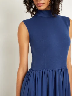 Mixed Media Fit-and-Flare Sleeveless Midi Dress