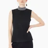 Mock Neck Embroidered Trim Knit Tank Top
