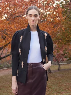 Modern Fit Beaded Applique Button Front Blazer