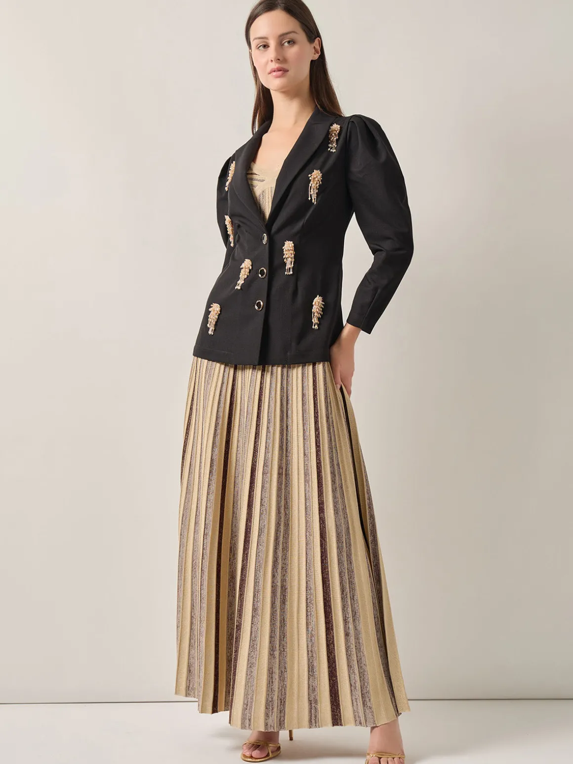 Modern Fit Beaded Applique Button Front Blazer