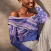 Modern Fit Cropped Cross Body Watercolor Soft Knit Top