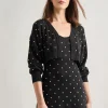 Modern Fit Cropped Gold Studded Soft Knit Cardigan