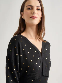 Modern Fit Cropped Gold Studded Soft Knit Cardigan