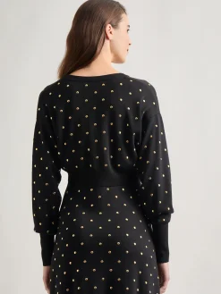 Modern Fit Cropped Gold Studded Soft Knit Cardigan