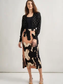 Modern Fit Cropped Gold Studded Soft Knit Cardigan