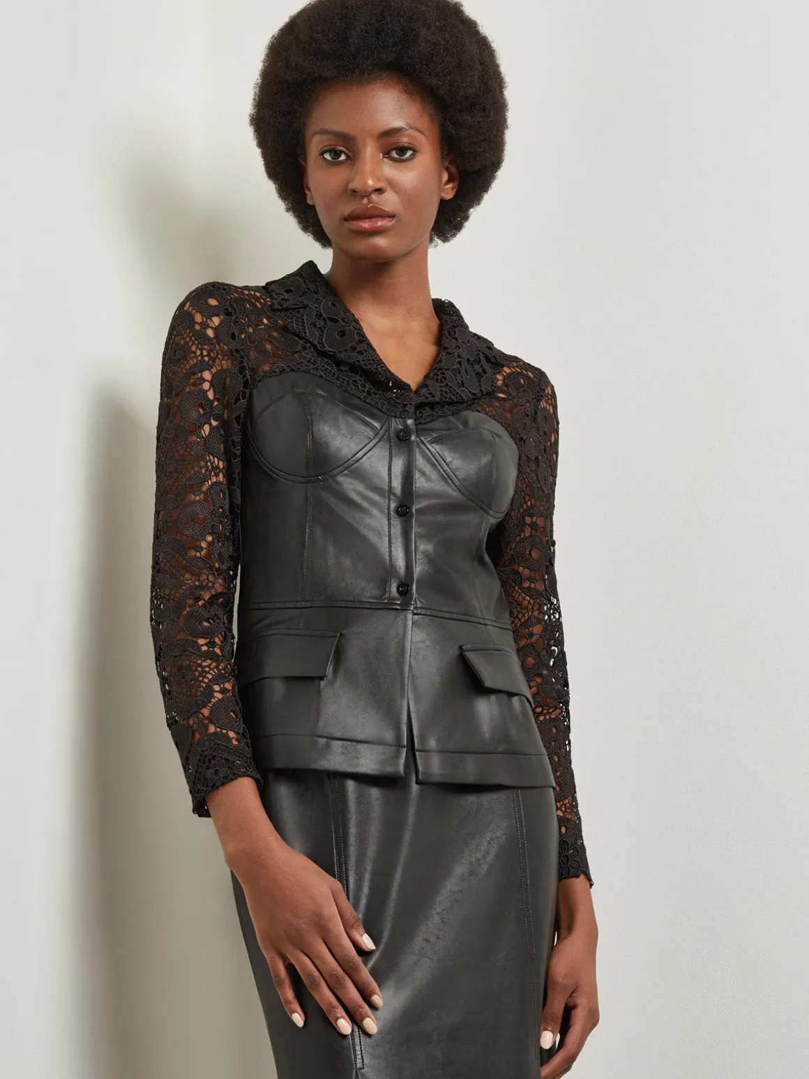 Modern Fit Lace & Vegan Leather Corset Jacket
