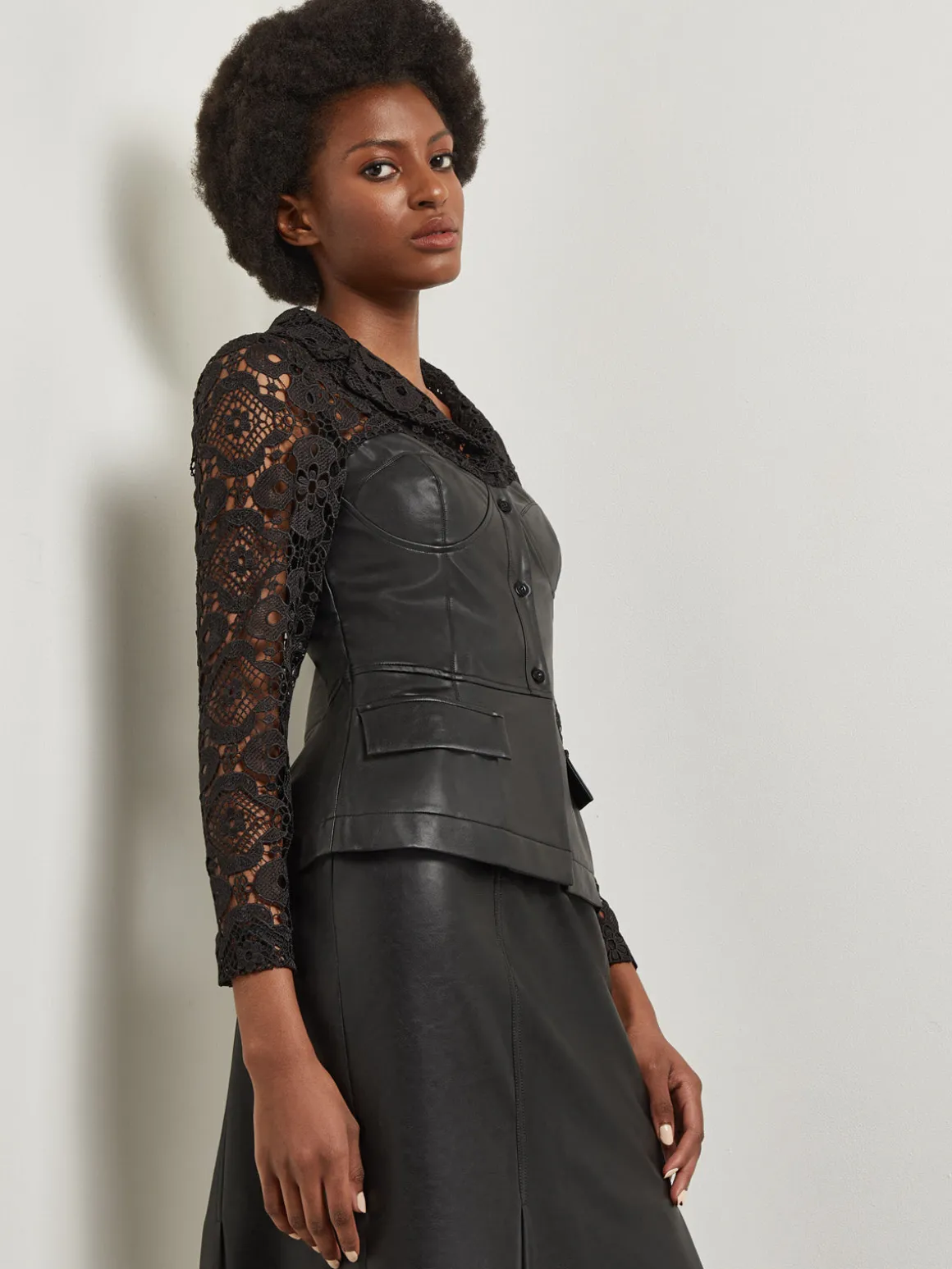 Modern Fit Lace & Vegan Leather Corset Jacket