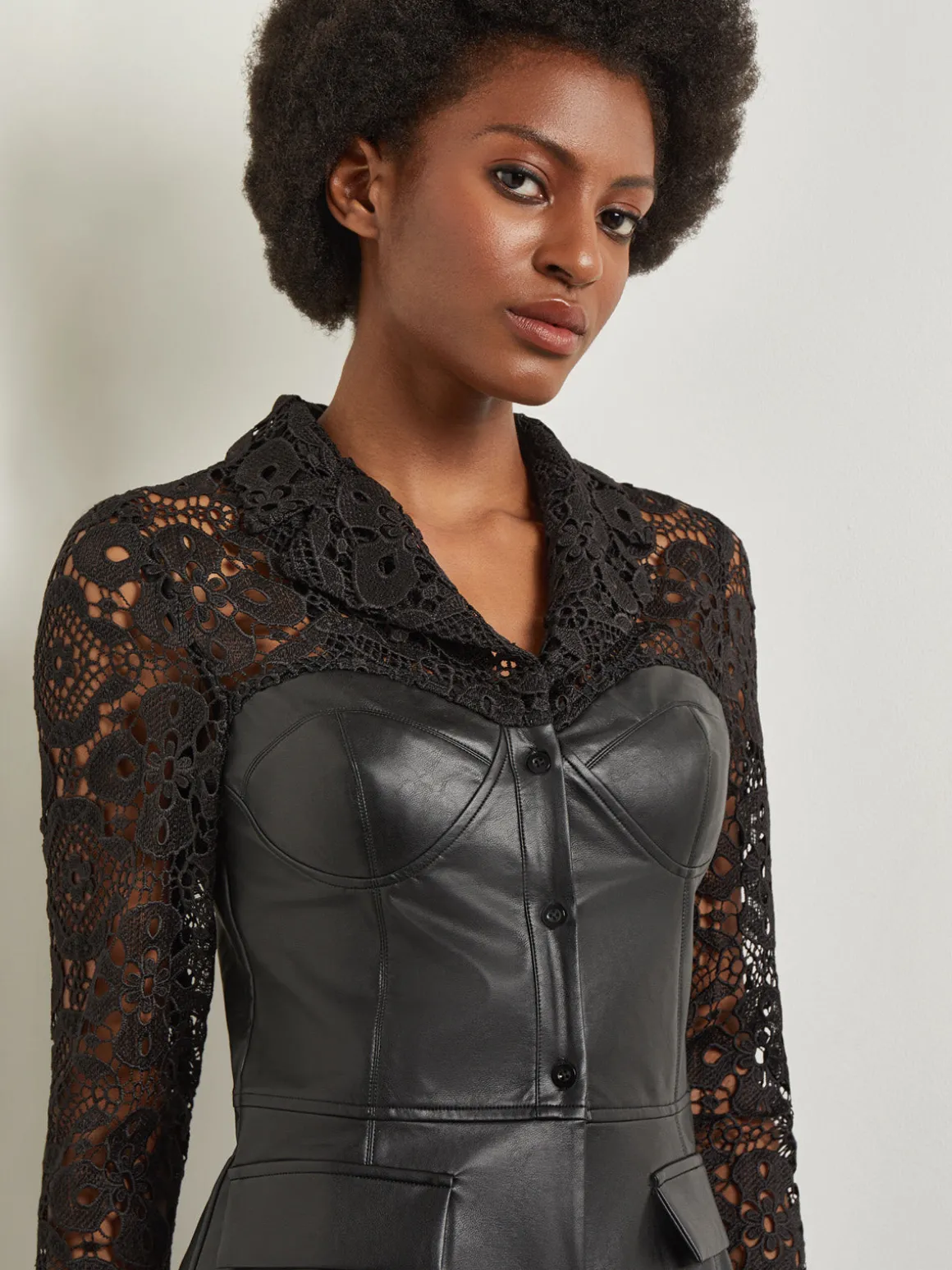 Modern Fit Lace & Vegan Leather Corset Jacket