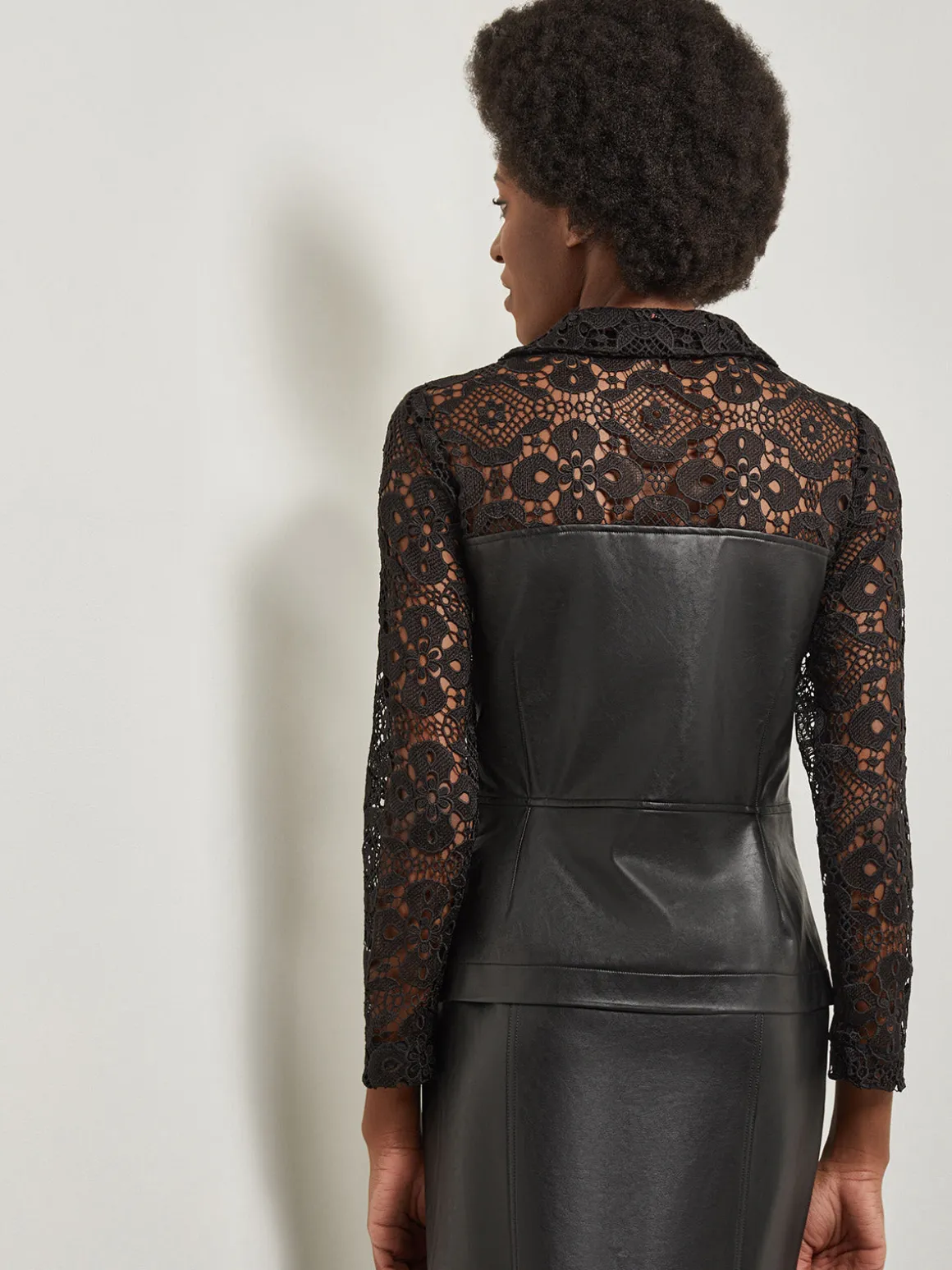 Modern Fit Lace & Vegan Leather Corset Jacket