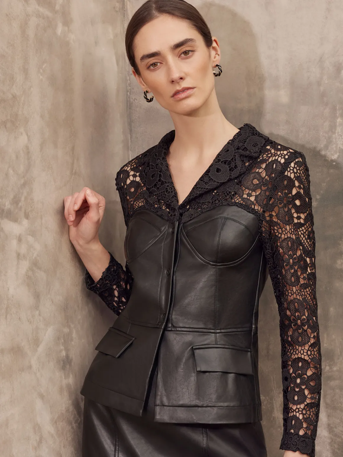Modern Fit Lace & Vegan Leather Corset Jacket