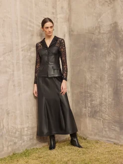 Modern Fit Lace & Vegan Leather Corset Jacket