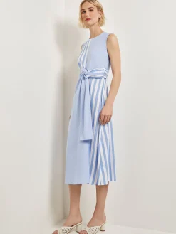 Modern Fit Midi A-Line Dress - Split Pattern Cotton