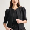 Modern Fit Ostrich Feather Trim Stretch Woven Jacket