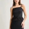 Modern Fit Ostrich Feather Trim Stretch Woven Tank