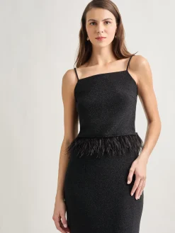Modern Fit Ostrich Feather Trim Stretch Woven Tank