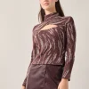 Modern Fit Oval Front Cutout Jacquard Knit Top
