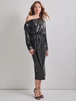 Modern Fit Sequin Novelty Woven Blouson Midi Dress