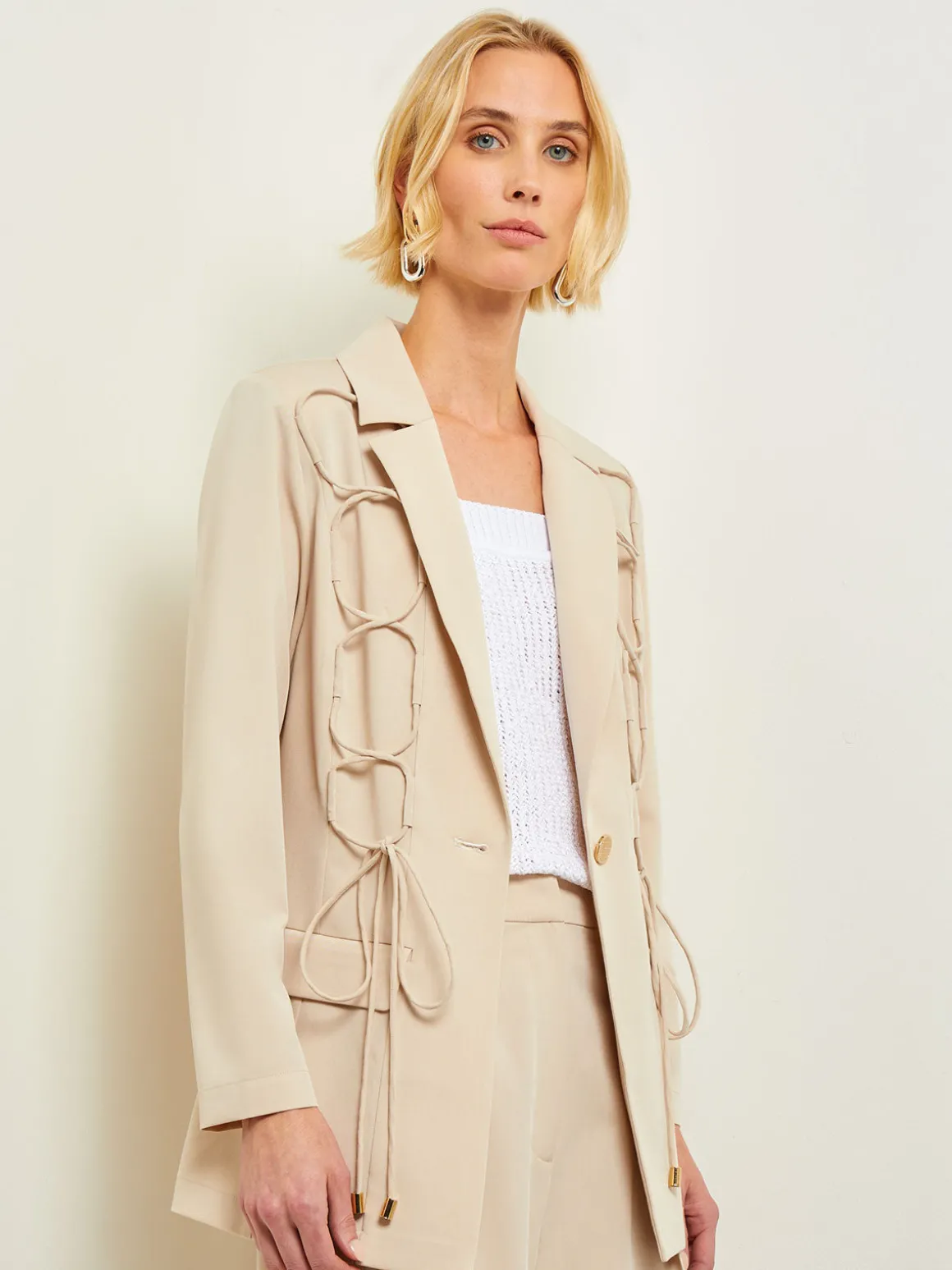 Modern Fit Single Button Jacket - Lace Tie Detail Woven