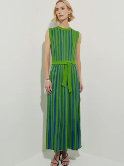 Modern Fit Sleeveless Soft Ribbed Knit Belted Maxi Dress
