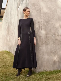 Modern Fit-and-Flare Sequin Princess Seam Knit Maxi Dress
