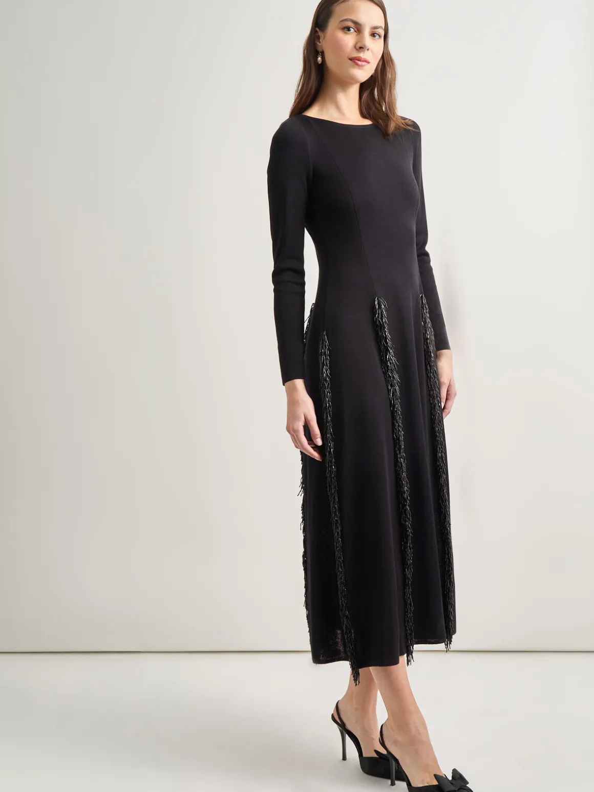 Modern Fit-and-Flare Sequin Princess Seam Knit Maxi Dress