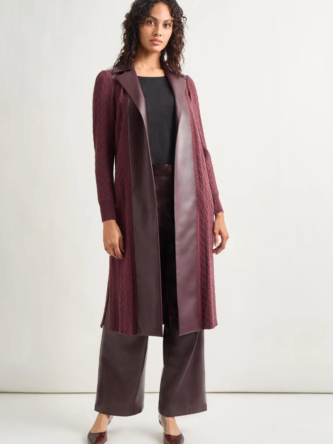 Notched Collar Long Mixed Media Jacket