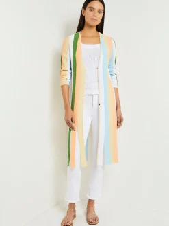 Open Neck Heritage Fit Jacket - Striped Intarsia Knit Fringe Hem