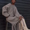 Oversized Cable Knit Wool Blended Sheath Maxi Dress