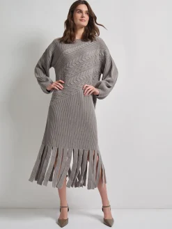 Oversized Cable Knit Wool Blended Sheath Maxi Dress