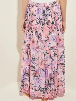 Pink Pleated Skirt - Floral Maxi Skirt | Misook