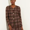Plaid Button-Front Knit Jacket