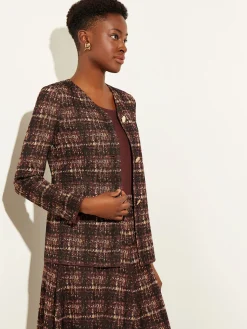 Plaid Button-Front Knit Jacket
