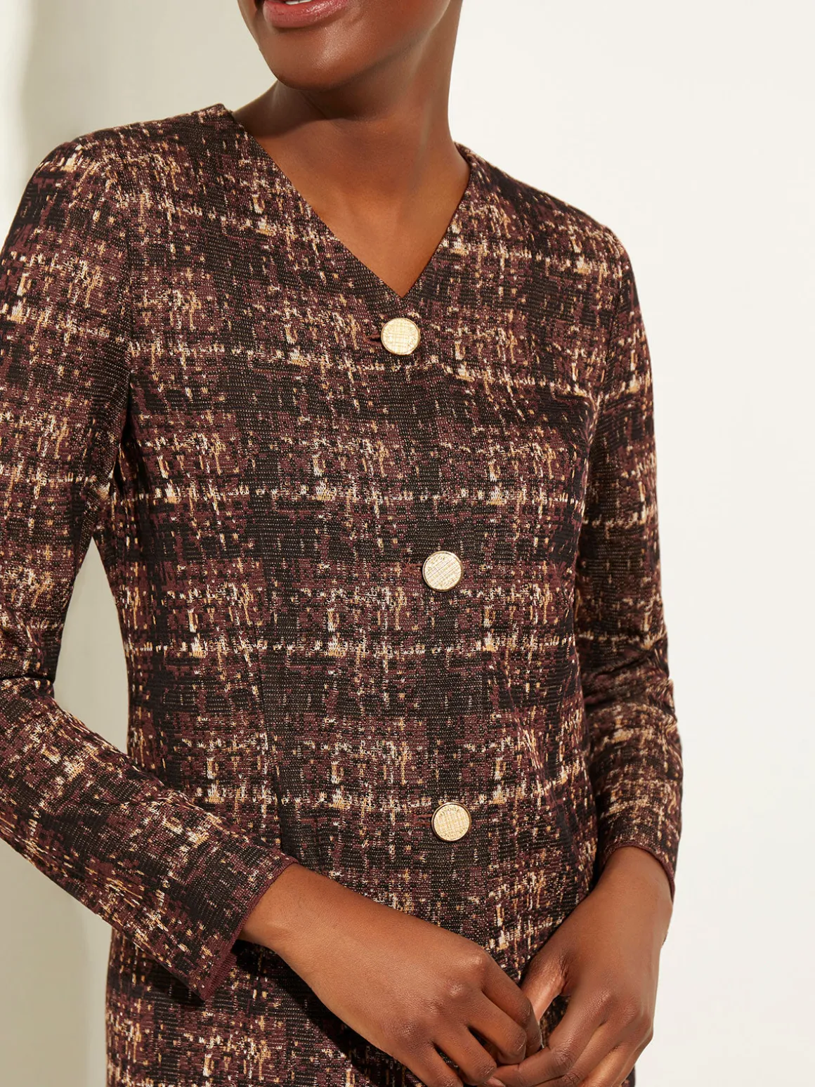 Plaid Button-Front Knit Jacket