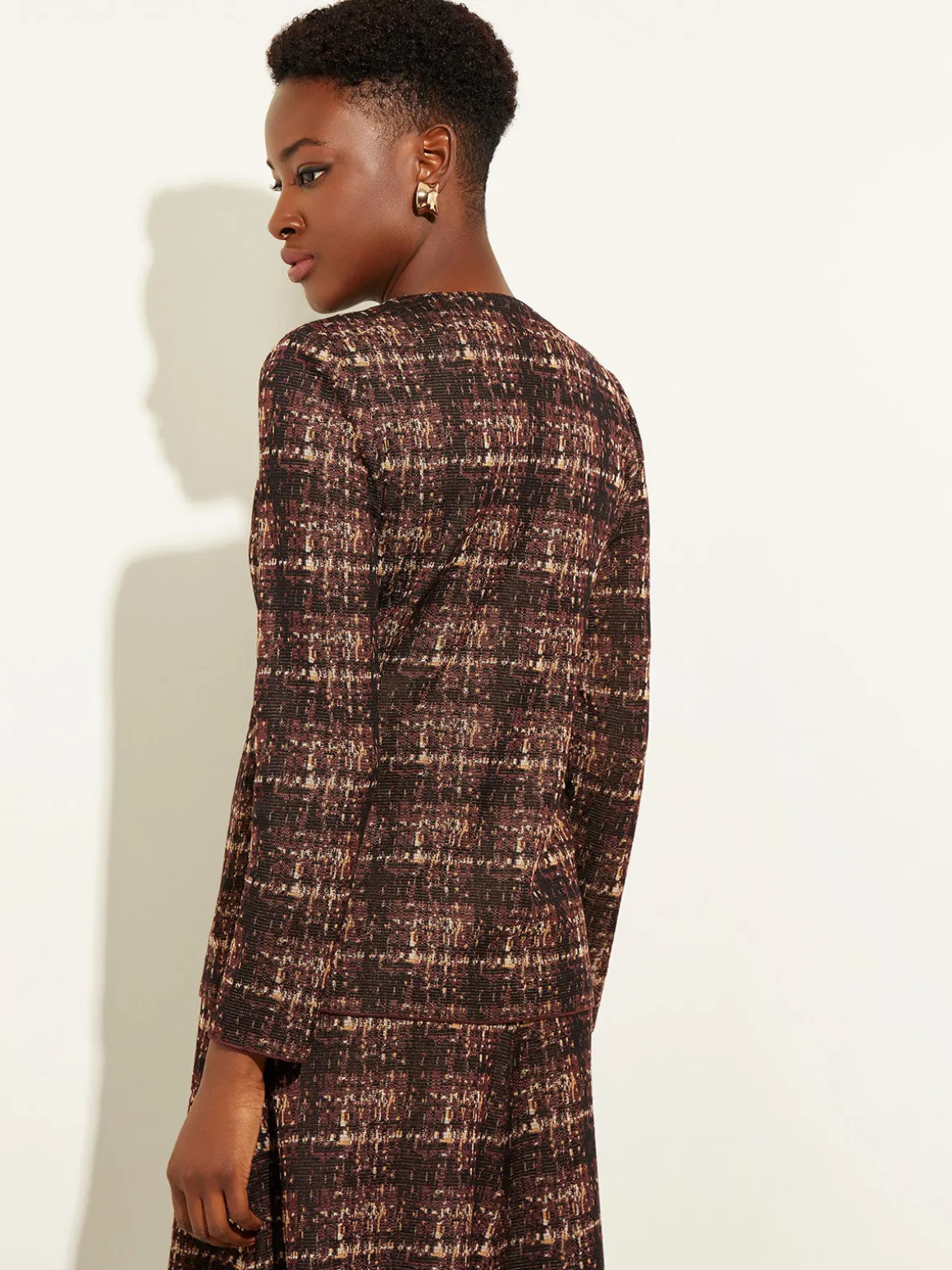 Plaid Button-Front Knit Jacket