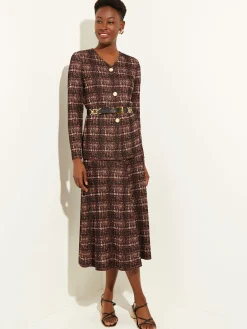 Plaid Button-Front Knit Jacket