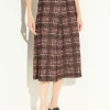 Plaid Knit A-Line Midi Skirt