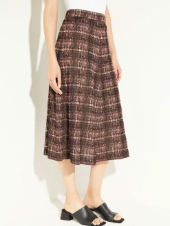 Plaid Knit A-Line Midi Skirt