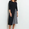 Pleated Contrast Panel Soft Knit Dress